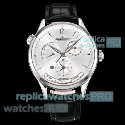 V+ Factory Swiss Replica Jaeger-LeCoultre Master Geographic Silver Dial Power Reserve Watch 